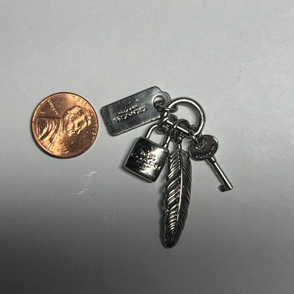 Coach Silver Feather & Lock & Key & Hang Tag Necklace Charm - Picture 2 of 2
